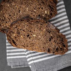 Black bread cereal whole grain bakery product  dish fresh gourmet food background on table rustic food top view copy space