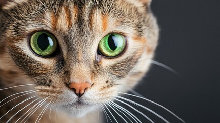 Fototapeta premium National Pet Day, Close Up Portrait of a Tabby Cat with Striking Green Eyes Domestic Pet Feline