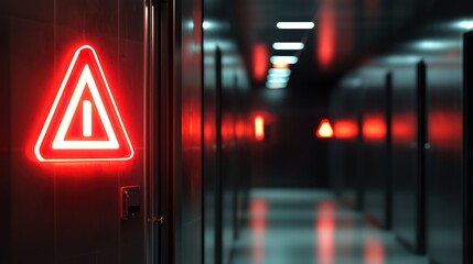 Neon red warning signs in a high-security area