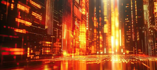Fototapeta premium Futuristic city street with glowing data