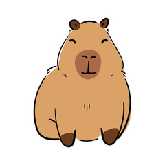 Cute Capybara Sitting and Resting Illustration in Flat Style. isolated on white. Line art doodle. Adorable Animal Design, Perfect for Children s Books, Stickers, Merchandise