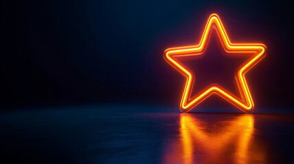 Obraz premium Neon star glowing with reflection in a dark space.