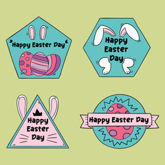 Set of easter stickers with colorful pink eggs bunny As decor for gift box letters food mug