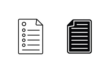 Checklist Icons Document, Task List, Paper, Outline, Filled, Simple, Vector, Design, Interface, UI