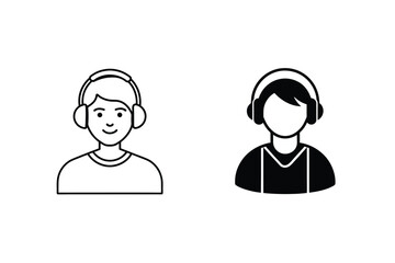 Fototapeta premium Headphone User Icons Line Art and Solid Black Designs