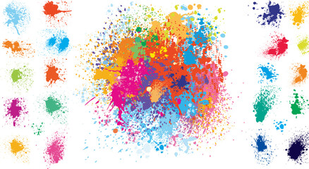 Colourful Сomposition of Spots of Paint, Set of Brush Prints, Design Elements