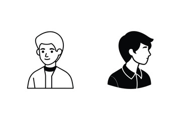 Simple Male Avatar Icons Line Art and Solid Black