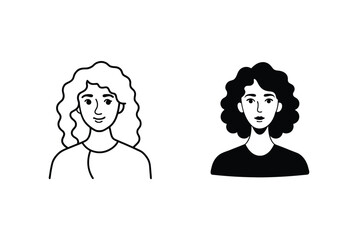 Woman, Curly Hair, Profile, Avatar, Icon, Illustration, Line Art, Black, White, Female