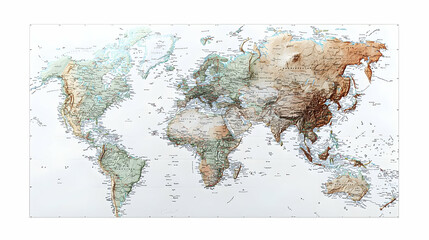 Abstract Watercolor World Map Displaying Continents and Oceans in Brown Tones Against White Background