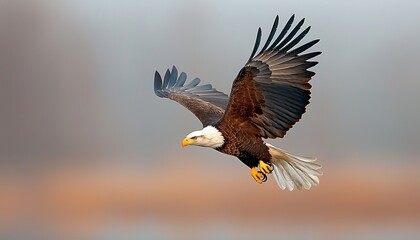 Obraz premium Bald Eagle in Flight with Autumn Sky.