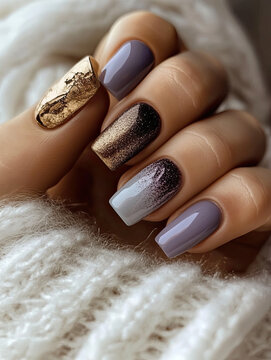 Purple and Brown Nail Art Design