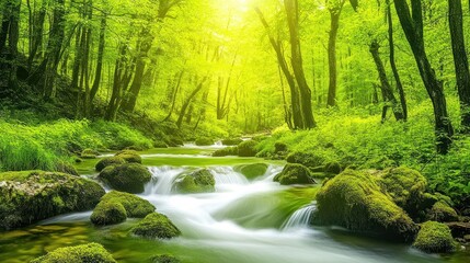 Obraz premium Serene Stream in Lush Forest