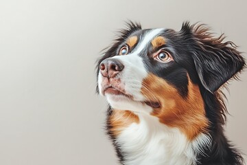 Fototapeta premium Aussie Shepherd Puppy Looking Up.