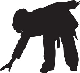 Vector silhouette of standing woman bending down to pick something up from the floor