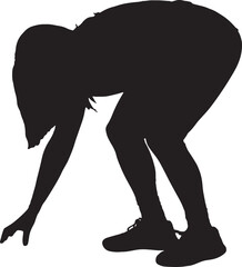Vector silhouette of woman behind down to pick something up from the floor