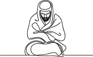 Muslim Pilgrim in Ihram – Minimalist Drawing
