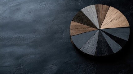 Circular wooden pie chart on dark surface
