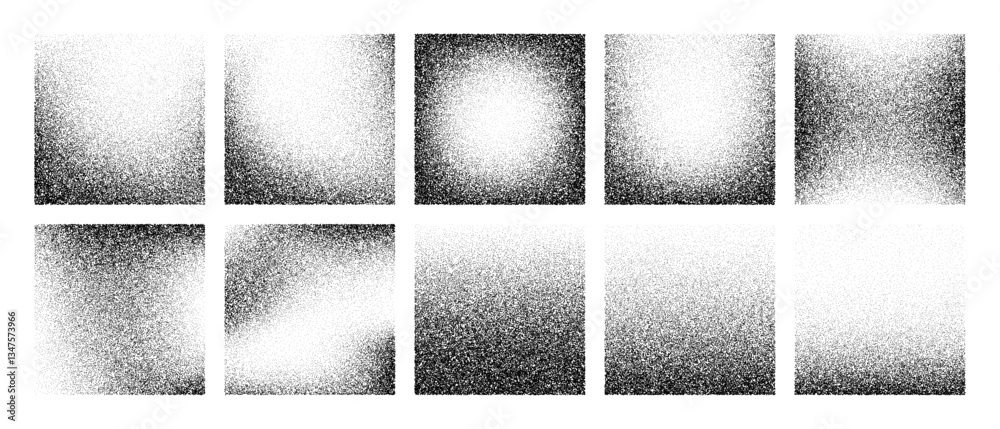 Wall mural grainy noise square vector set. dot grain texture squares. spray texture sand and dissolving squares
