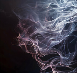 Obraz premium Abstract smoke on black backgrounds shows a smooth blue wave pattern with a flowing, dark effect