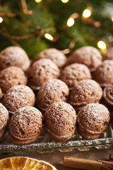 Nut shaped homemade Christmas cookies filled with cocoa cream
