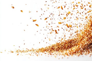Mixed grains dropping together in an artistic arrangement, isolated on a white background, showcasing their varied textures and natural colors.