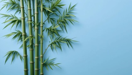 bamboo leaves against blue  background