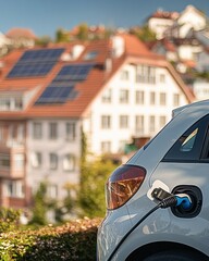 une voiture en charge devant son habitation, voiture &eacute;l&eacute;ctrique 