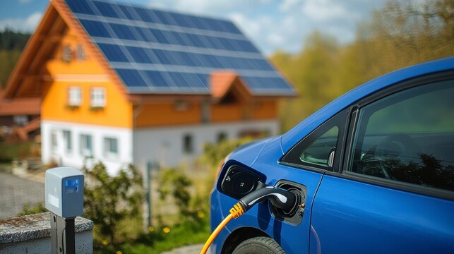 une voiture en charge devant son habitation, voiture éléctrique 