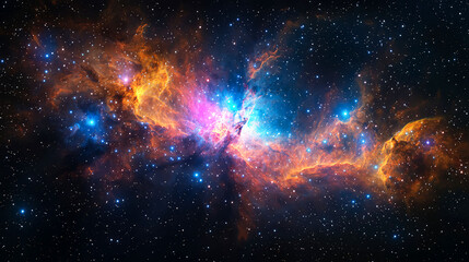 Naklejka premium Cosmic Nebula: A vibrant spectacle of celestial wonders in the vast universe