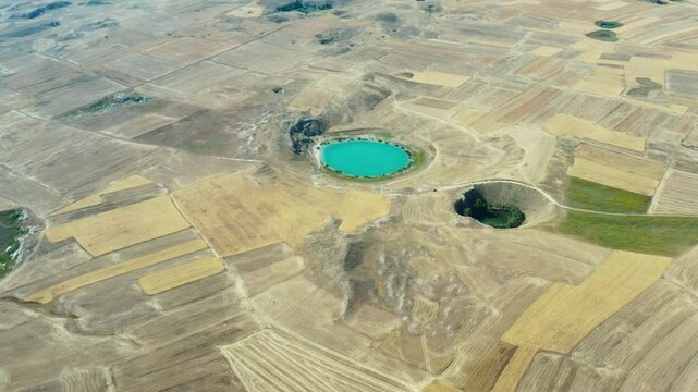Ağa Lake and Karag&ouml;l. The drone reveals the unique unity of nature and geology, with lakes that stand out with their blue-green tones among the geometric texture of agricultural lands.