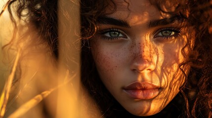 Woman with sun-kissed face and curly hair