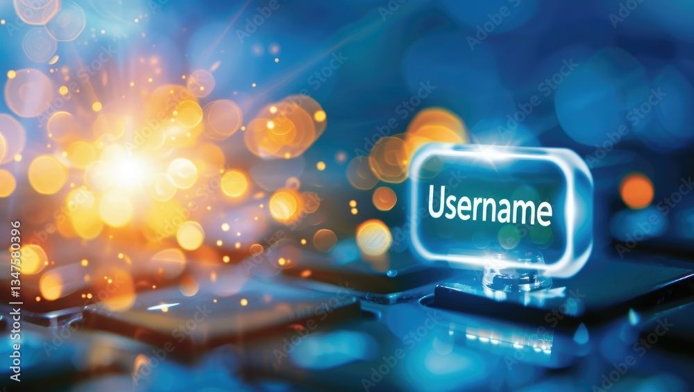 Poster glowing username button on a keyboard with bokeh lights background for digital security technology c