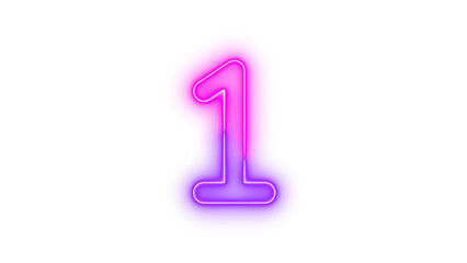 Neon 1 symbol icon glowing with transparent background