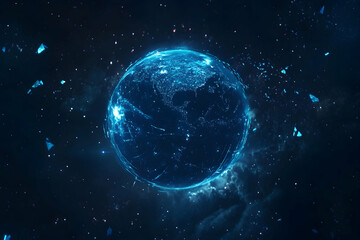 Fototapeta premium Blue shining Earth floating in space, futuristic vector background --ar 3:2 - Image #3 @fme39856