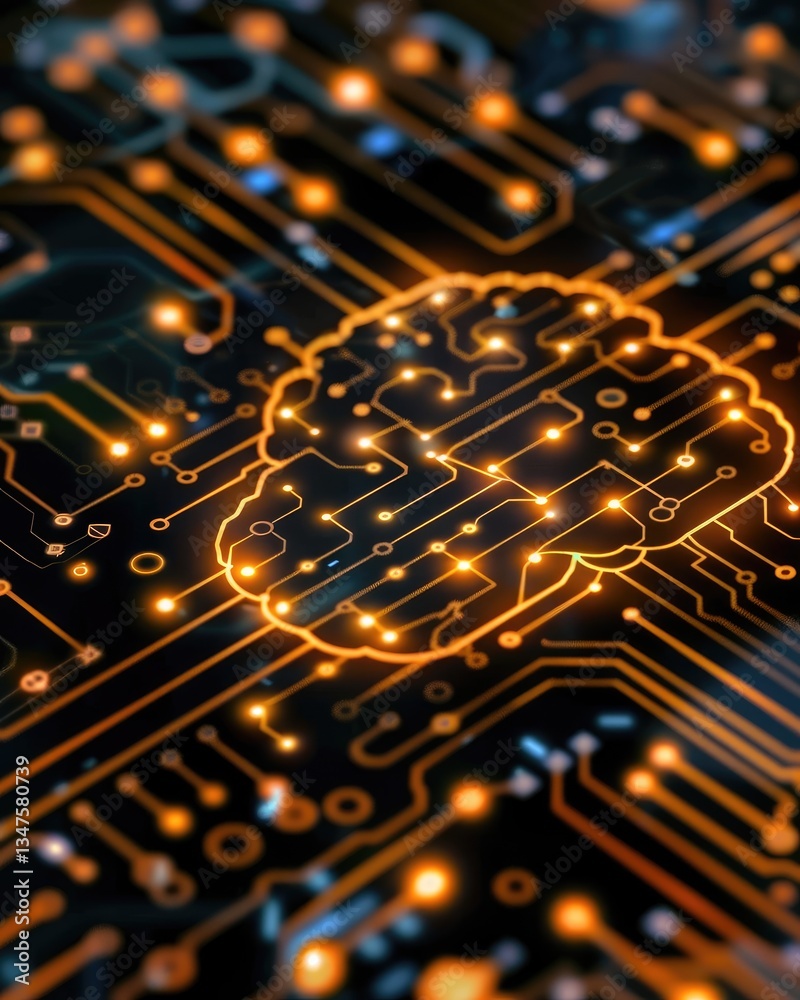 Poster illuminated brain circuitry artificial intelligence neural network technology concept