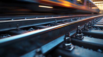 Train speeding along railway tracks in urban setting  
