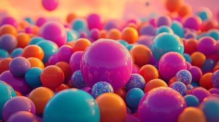 The background appears youthful with balloons of purple, yellow, and white hues