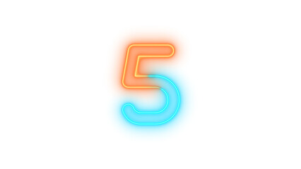 Neon 5 symbol icon glowing with transparent background