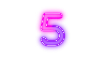 Neon 5 symbol icon glowing with transparent background
