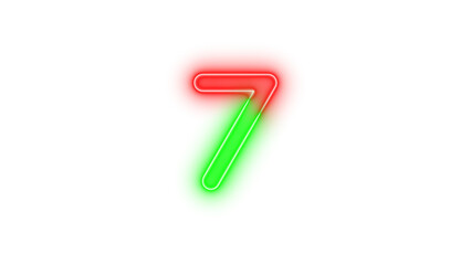 Neon 7 symbol icon glowing with transparent background