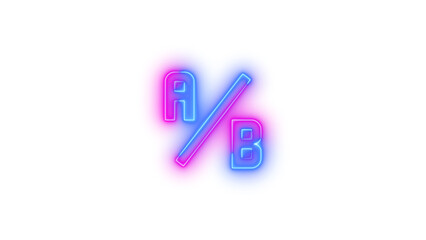 Neon ab testing symbol icon glowing with transparent background