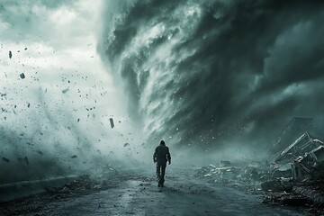 Obraz premium whirlwind’s bold force and stormy riot traced by its twisting gales and flung trash clearly mirrors vast might of green fury 