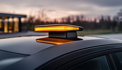 Amber light car top with dusk scene.