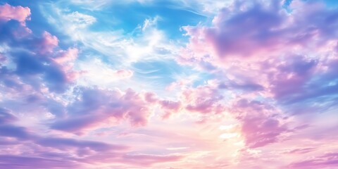Obraz premium Pastel Sky with Dreamy Clouds in Pink, Purple, and Blue, Representing Serenity and Wonder