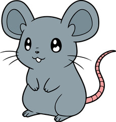 Cute Gray Mouse Character With Pink Tail and Big Ears Making Cheerful Expressions