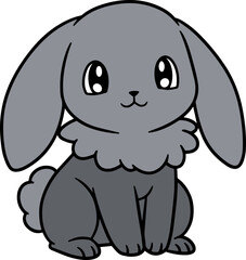Cute Grey Rabbit Sitting Cheerfully with Fluffy Fur and Big Bright Eyes in a Playful Pose