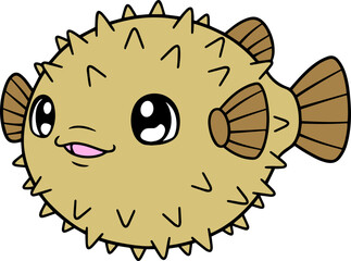 Cute Pufferfish With Whimsical Facial Expression Swimming Playfully