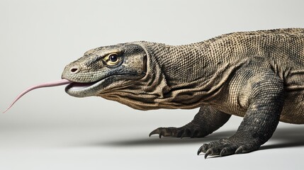 Obraz premium Komodo Dragon Portrait Against Plain Background. Possible Use Stock Photo