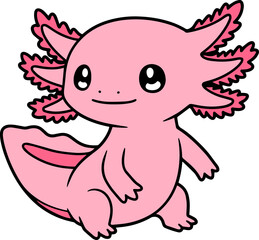 Cute Pink Axolotl Character Smiling Happily