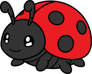 Cute Ladybug With Red Shell And Black Spots Crawling Cheerfully
